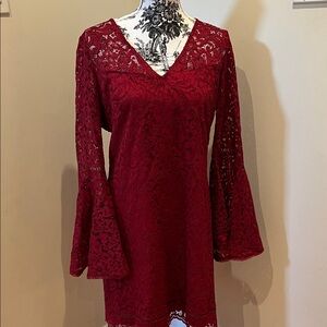 White House Black Market Red Lace Long Sleeve Dress
